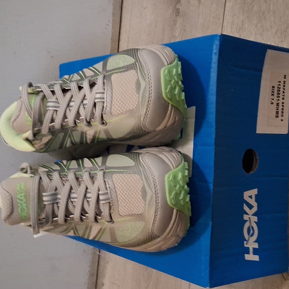 Hoka One Mafate Speed  Light Gray and Mint Running Shoes - Picture 2 of 6